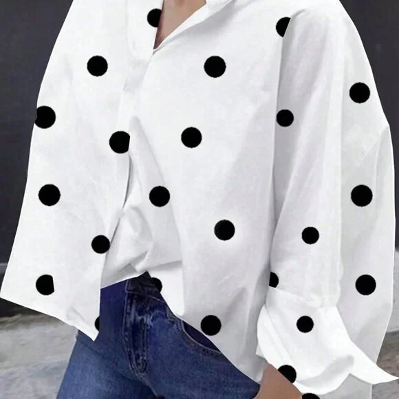 Casual Women's Polka Dot Long Sleeve blouse - Picture 6 of 9